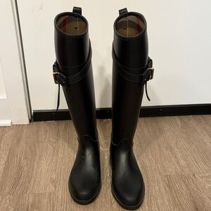 Black BURBERRY Belted Rubber Rain Boots
